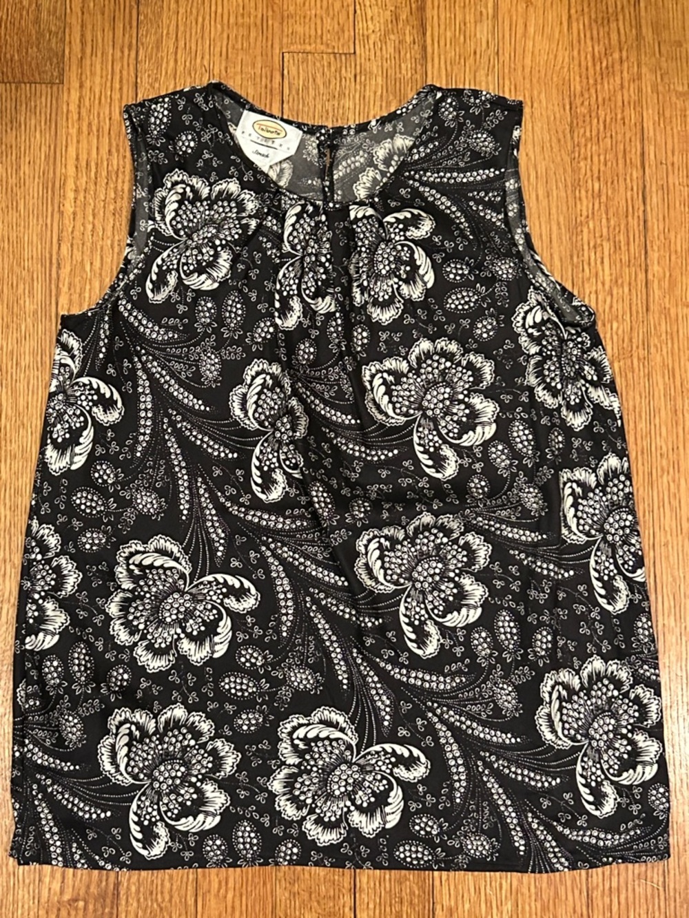 Talbots Black and White Floral Silk Sleeveless Blouse